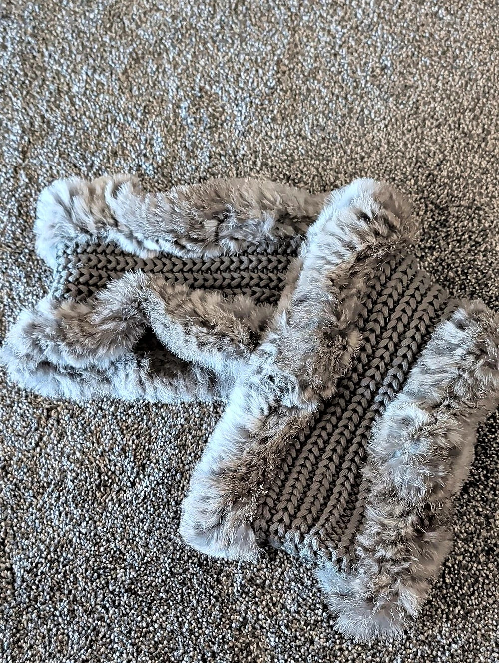 FUNK since 1776 Real Fur Trim Infinity Scarf, Gray Like New